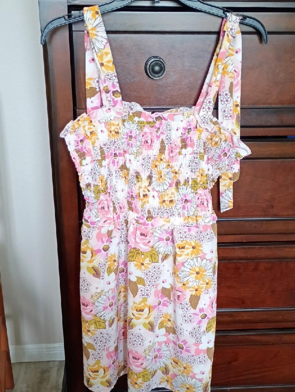As U Wish Pink and Yellow Floral Smocked Dress